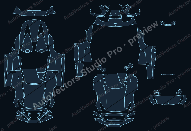 Ferrari Monza SP1 F176 2019 convertible precut PPF pattern – watermarked preview from the cutting software