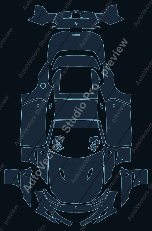 Ferrari Portofino 2019 convertible precut PPF pattern – watermarked preview from the cutting software
