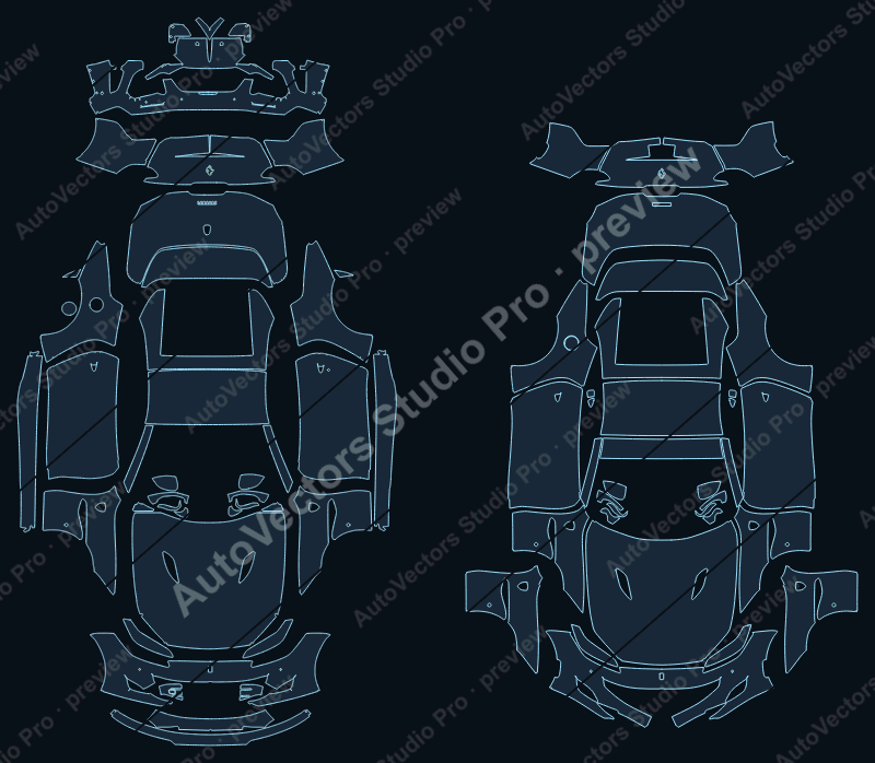 Ferrari Portofino F164 2018 convertible precut PPF pattern – watermarked preview from the cutting software