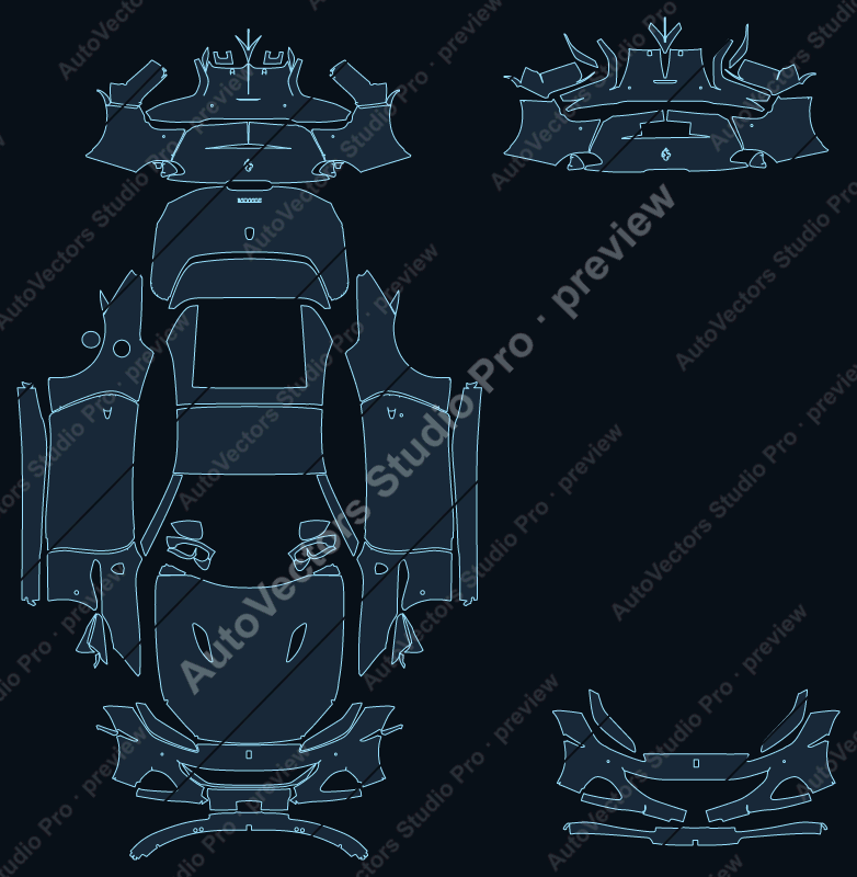 Ferrari Portofino M F164 Base 2021 convertible precut PPF pattern – watermarked preview from the cutting software