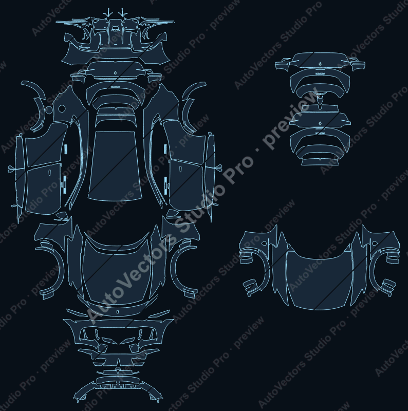 Ferrari Purosangue F175 Base 2023 SUV precut PPF pattern – watermarked preview from the cutting software