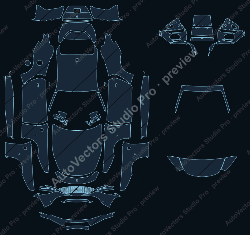 Ferrari Roma 2021 precut PPF pattern – watermarked preview from the cutting software