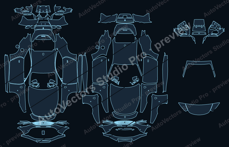 Ferrari Roma F169 2020 coupe precut PPF pattern – watermarked preview from the cutting software