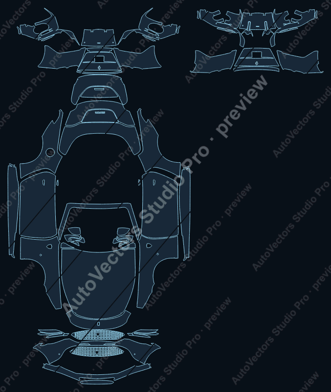 Ferrari Roma F169 2023 spider precut PPF pattern – watermarked preview from the cutting software