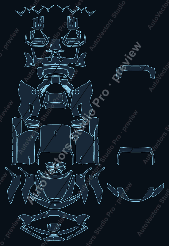 Ferrari SF90 Stradale 2020 coupe precut PPF pattern – watermarked preview from the cutting software