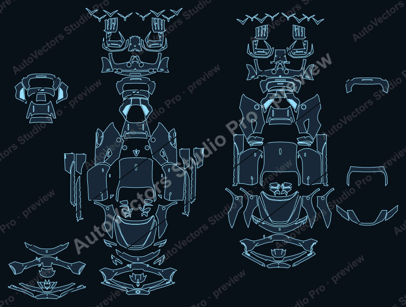Ferrari SF90 Stradale F173 2021 coupe precut PPF pattern – watermarked preview from the cutting software