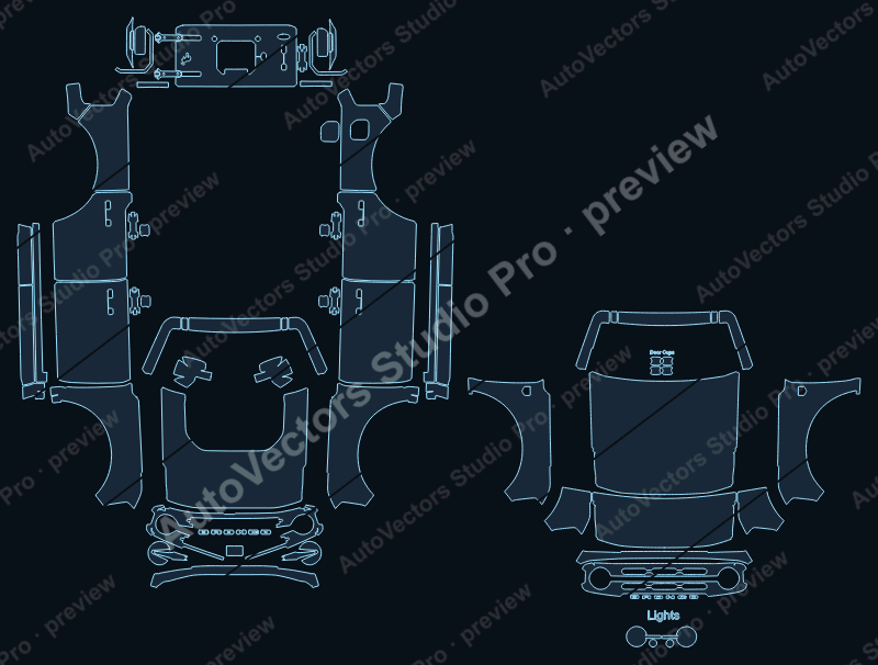 Ford Bronco U725 Badlands 2021 SUV precut PPF pattern – watermarked preview from the cutting software