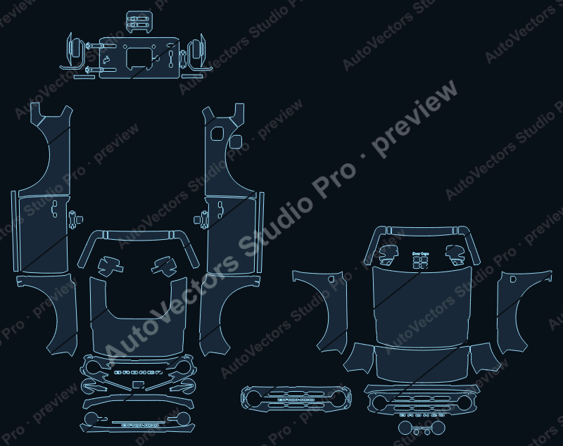 Ford Bronco U725 Base 2021 2-door precut PPF pattern – watermarked preview from the cutting software