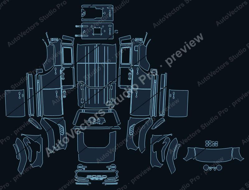 Ford Bronco U725 Raptor 2023 SUV precut PPF pattern – watermarked preview from the cutting software