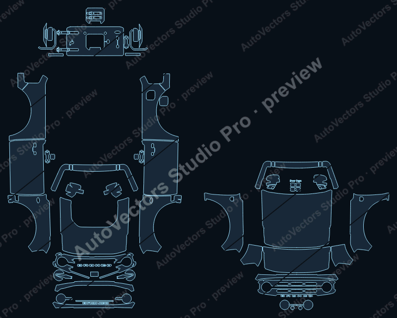 Ford Bronco U725 Wildtrak 2021 2-door precut PPF pattern – watermarked preview from the cutting software