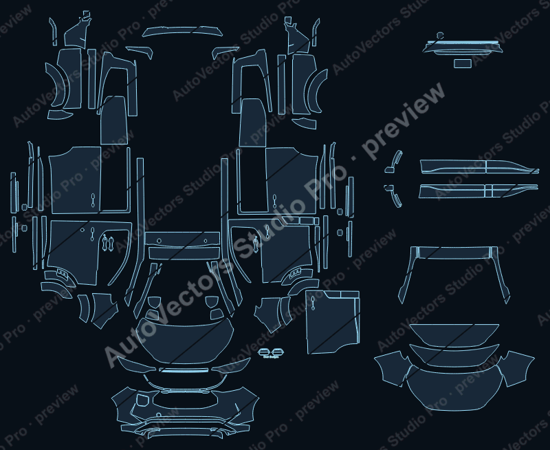 Ford E-Transit V710 Short Wheelbase 2025 van precut PPF pattern – watermarked preview from the cutting software