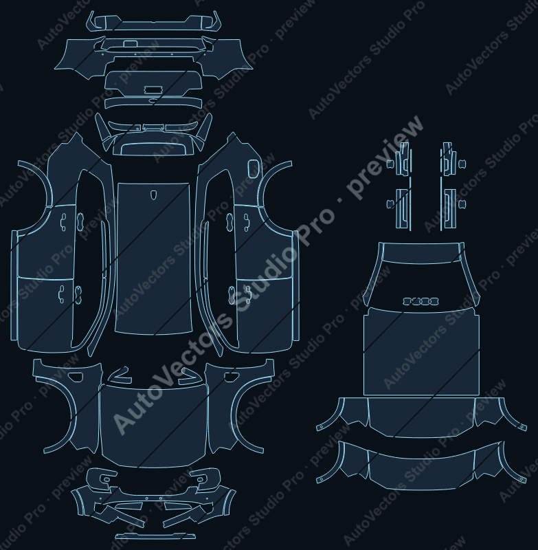 Ford Everest Ambiente 2025 precut PPF pattern – watermarked preview from the cutting software
