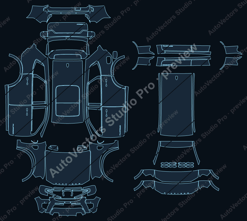 Ford Everest Platinum 2023 precut PPF pattern – watermarked preview from the cutting software