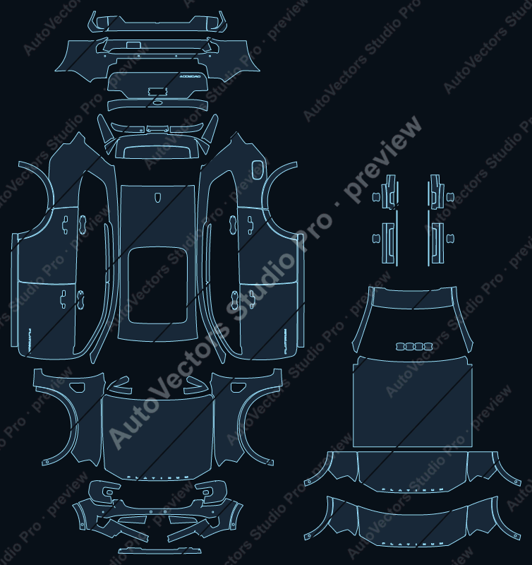 Ford Everest Platinum 2025 precut PPF pattern – watermarked preview from the cutting software