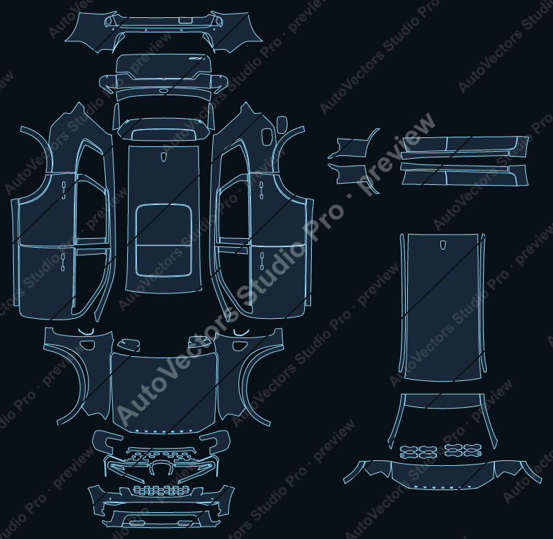 Ford Everest Sport 2023 precut PPF pattern – watermarked preview from the cutting software