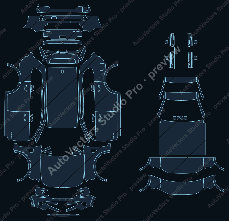 Ford Everest Sport 2025 precut PPF pattern – watermarked preview from the cutting software