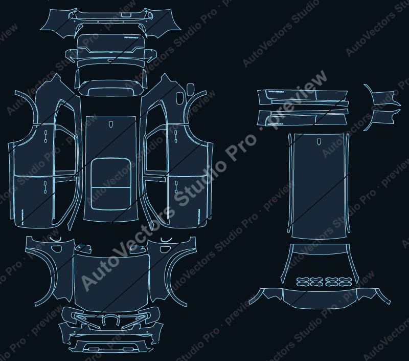 Ford Everest Titanium 2023 precut PPF pattern – watermarked preview from the cutting software