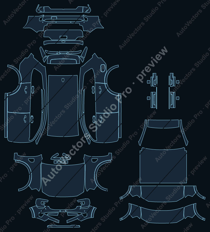 Ford Everest Trend 2025 precut PPF pattern – watermarked preview from the cutting software