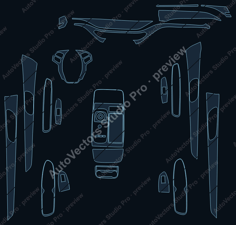 Ford Everest V2 2021 precut interior protection film pattern – watermarked preview from the cutting software