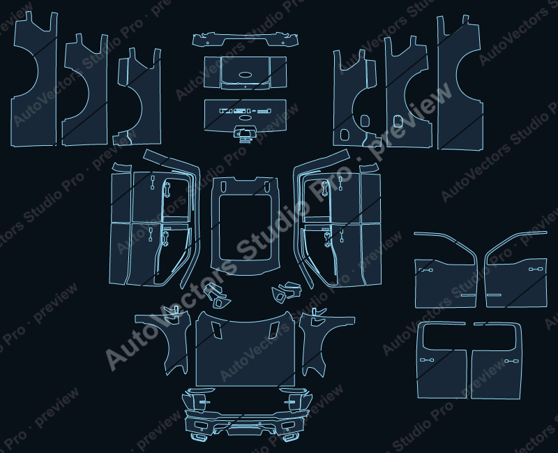 Ford F-150 P702 King Ranch Facelift 2024 pickup precut PPF pattern – watermarked preview from the cutting software