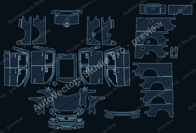 Ford F-150 P702 Lariat Facelift 2024 pickup precut PPF pattern – watermarked preview from the cutting software