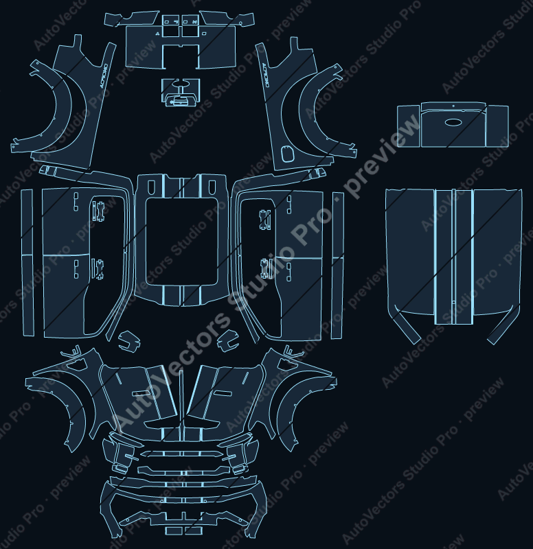 Ford F-150 P702 Shelby Off-Road Facelift 2025 pickup precut PPF pattern – watermarked preview from the cutting software