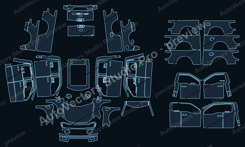 Ford F-150 P702 STX Facelift 2024 pickup precut PPF pattern – watermarked preview from the cutting software