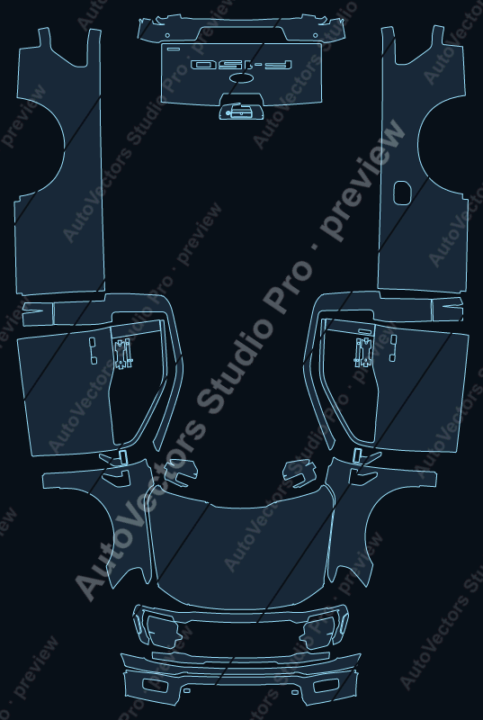 Ford F-150 P702 STX Regular Cab Facelift 2024 pickup precut PPF pattern – watermarked preview from the cutting software