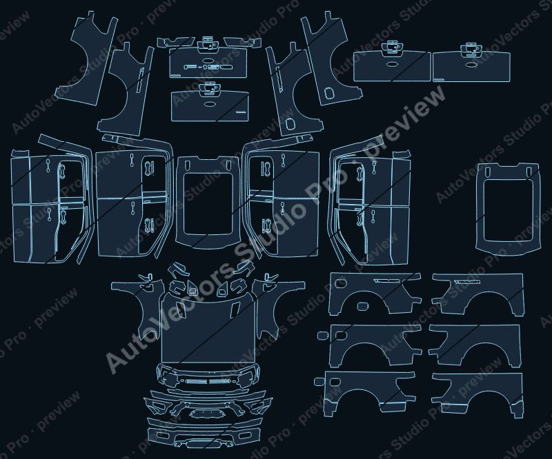 Ford F-150 P702 Tremor Pre-Facelift 2023 pickup precut PPF pattern – watermarked preview from the cutting software