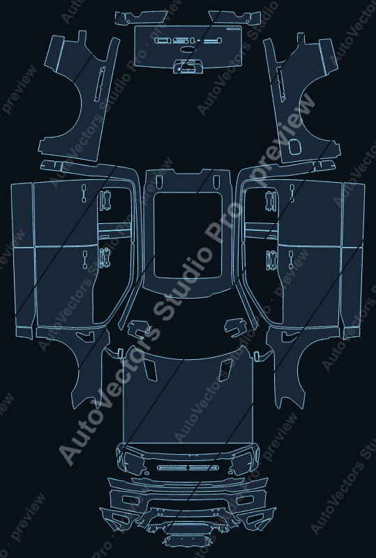 Ford F-150 P702 Tremor SuperCrew Facelift 2024 pickup precut PPF pattern – watermarked preview from the cutting software