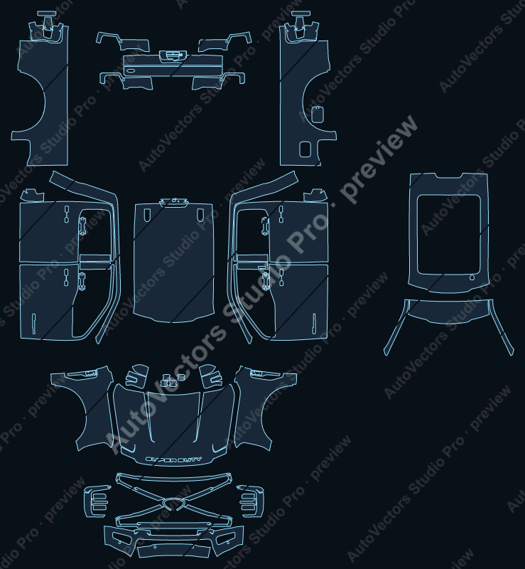 Ford F-250 Platinum 2022 precut PPF pattern – watermarked preview from the cutting software