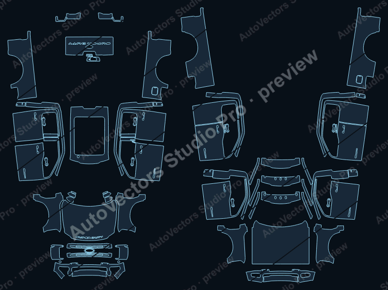 Ford F-250 XLT 2023 precut PPF pattern – watermarked preview from the cutting software