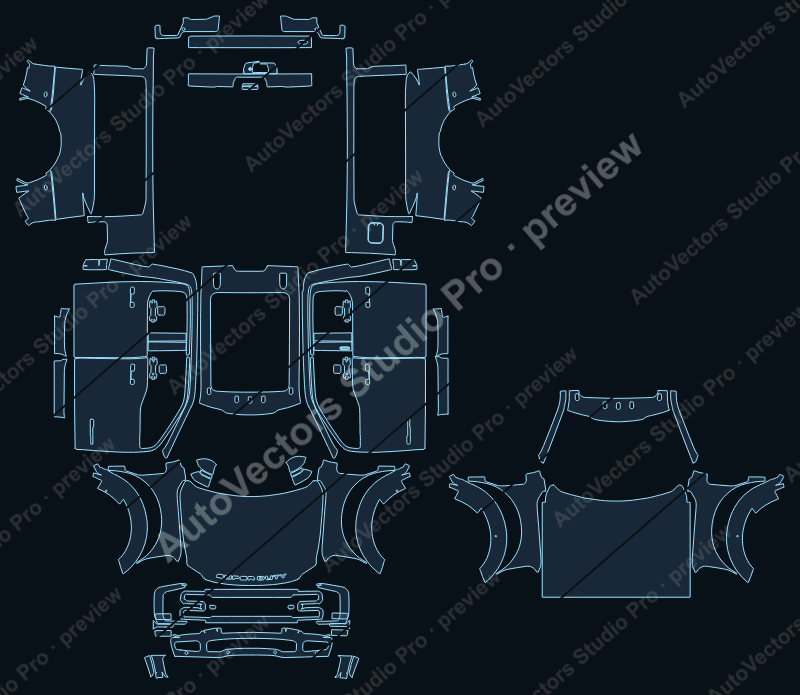 Ford F-450 King Ranch 2025 precut PPF pattern – watermarked preview from the cutting software