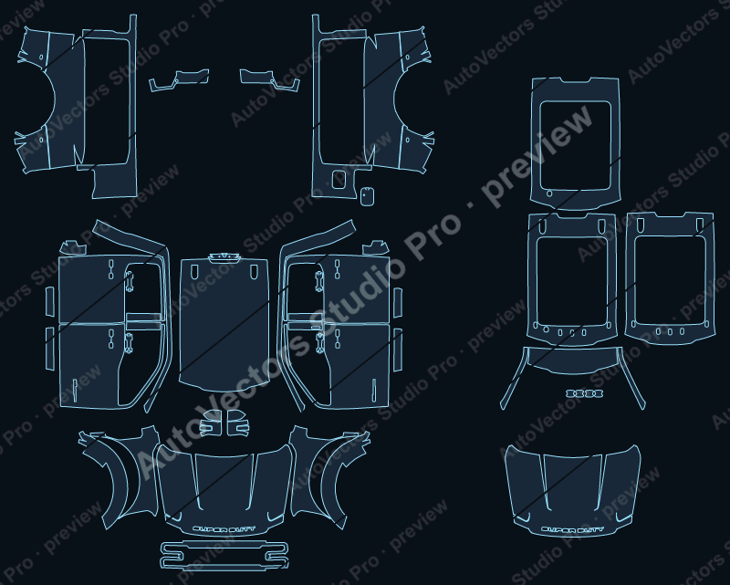 Ford F-450 Lariat 2023 precut PPF pattern – watermarked preview from the cutting software