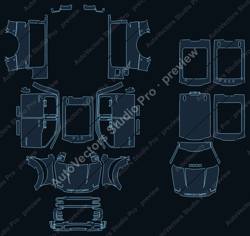 Ford F-450 Platinum 2023 precut PPF pattern – watermarked preview from the cutting software