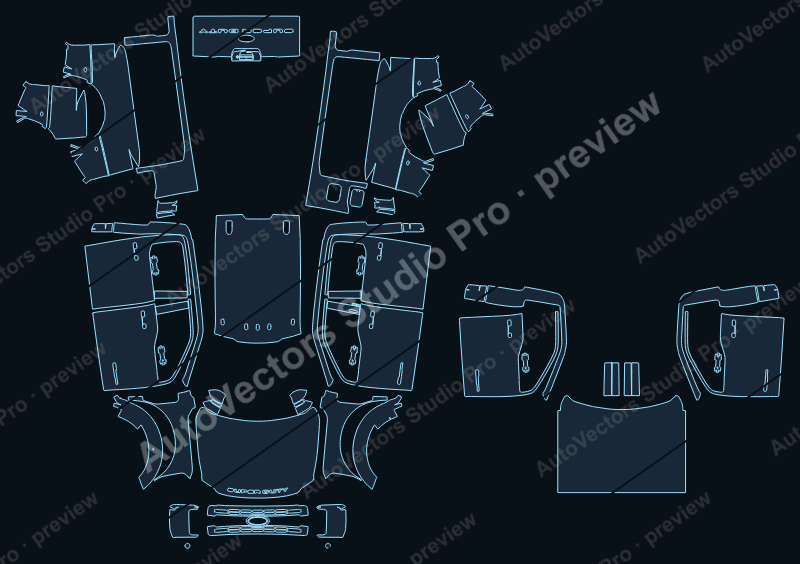 Ford F-450 XLT 2023 precut PPF pattern – watermarked preview from the cutting software
