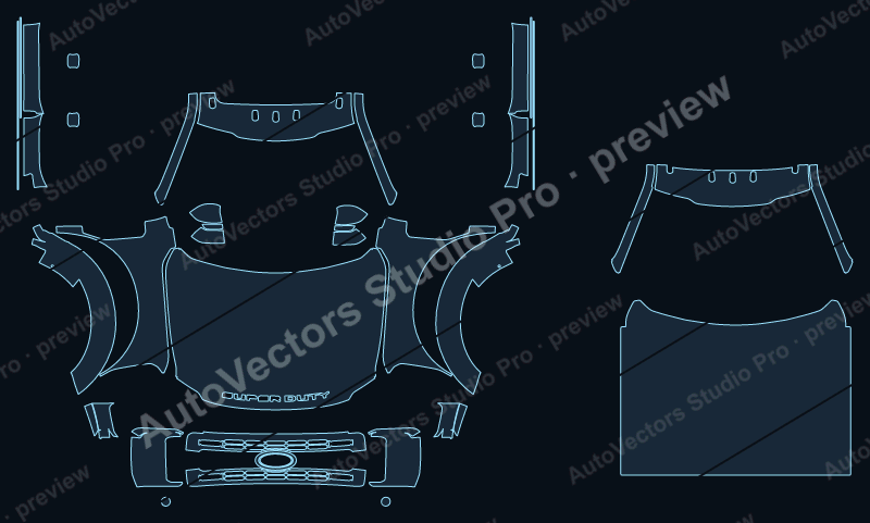 Ford F-600 XLT 2023 precut PPF pattern – watermarked preview from the cutting software
