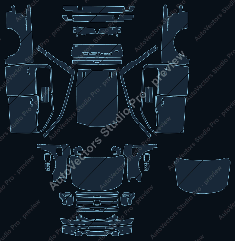 Ford F150 Lightning Platinuim 2022 precut PPF pattern – watermarked preview from the cutting software