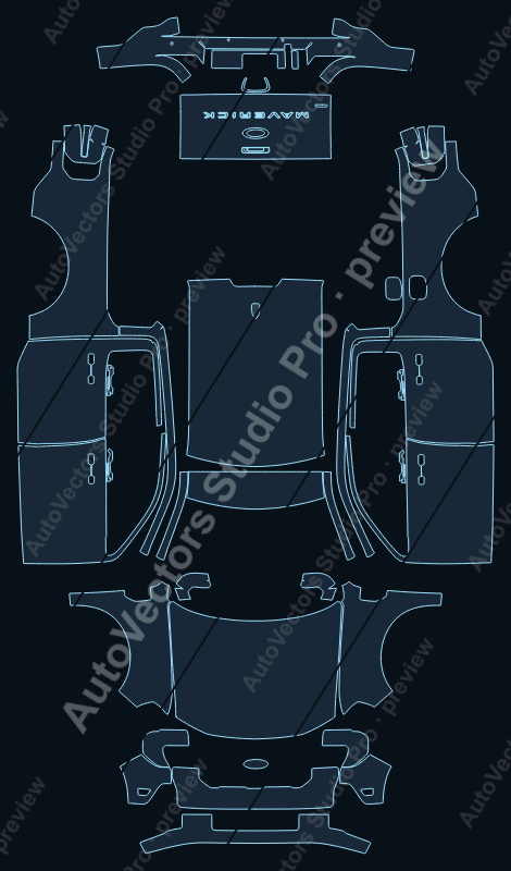 Ford Maverick P758 Lobo LCI 2025 pickup precut PPF pattern – watermarked preview from the cutting software