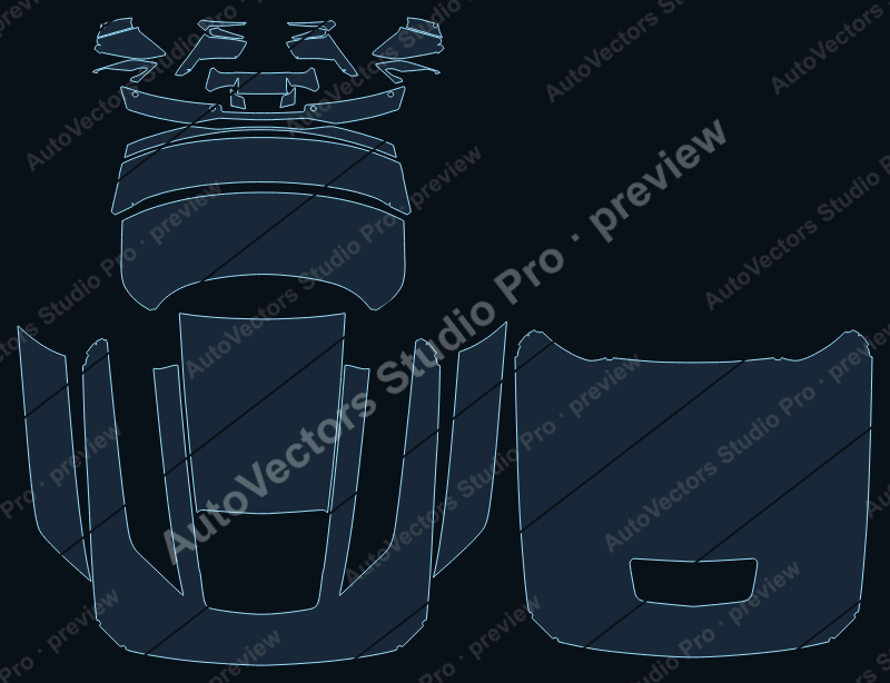 Ford Mustang Dark Horse 2024 coupe precut PPF pattern – watermarked preview from the cutting software