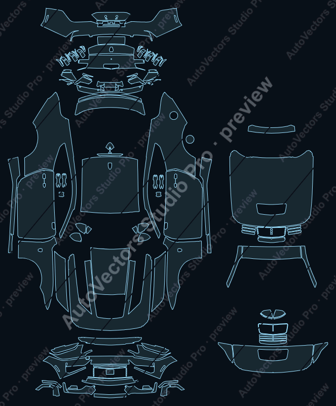 Ford Mustang Dark Horse 2024 coupe precut PPF pattern – watermarked preview from the cutting software