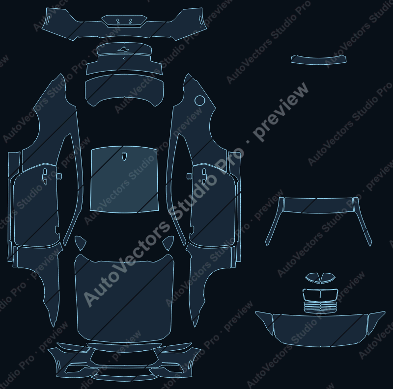Ford Mustang EcoBoost Premium S650 2024 coupe precut PPF pattern – watermarked preview from the cutting software