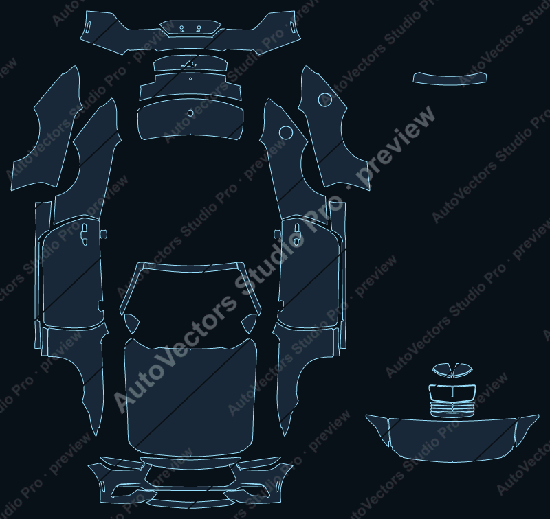 Ford Mustang EcoBoost Premium S650 2024 convertible precut PPF pattern – watermarked preview from the cutting software