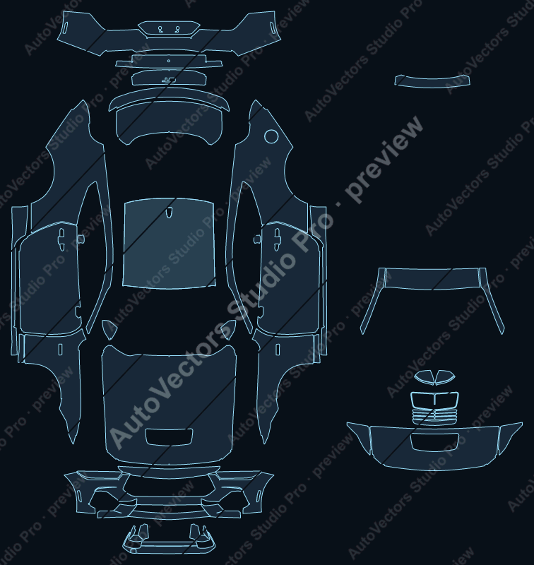 Ford Mustang GT GT Premium S650 2024 coupe precut PPF pattern – watermarked preview from the cutting software