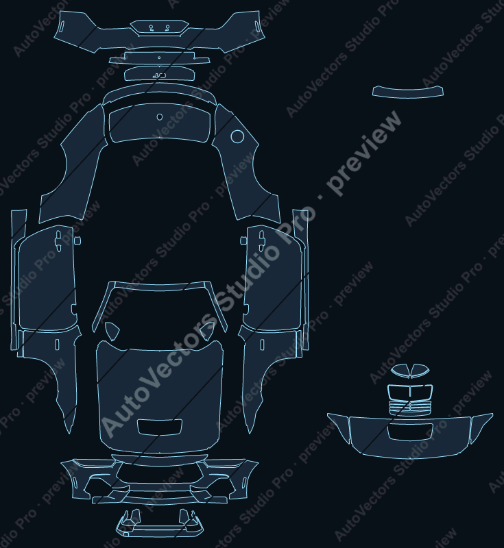 Ford Mustang GT Premium S650 2024 convertible precut PPF pattern – watermarked preview from the cutting software