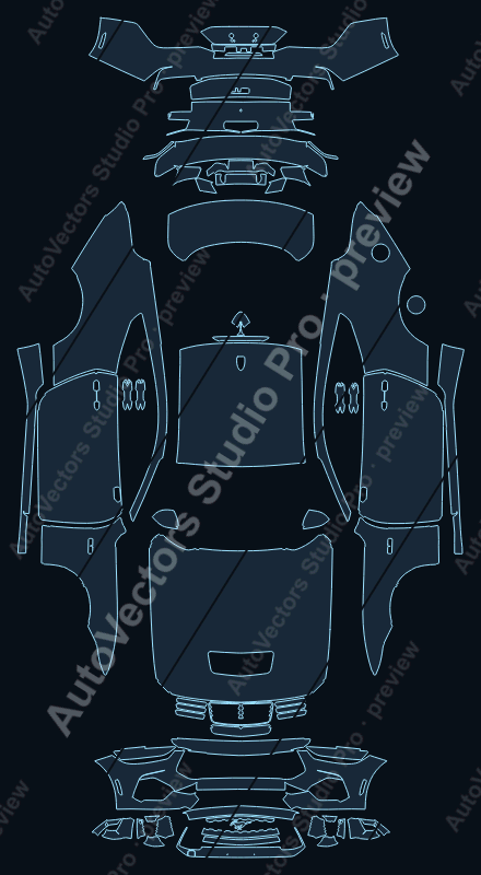 Ford Mustang GT V2 2024 coupe precut PPF pattern – watermarked preview from the cutting software