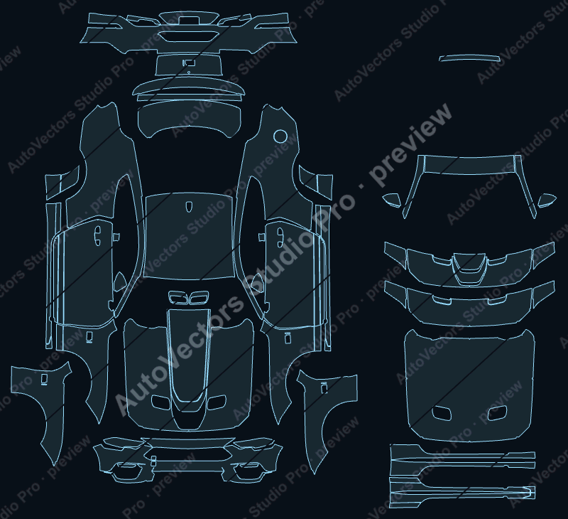 Ford Mustang Mach 1 Premium 2021 coupe precut PPF pattern – watermarked preview from the cutting software