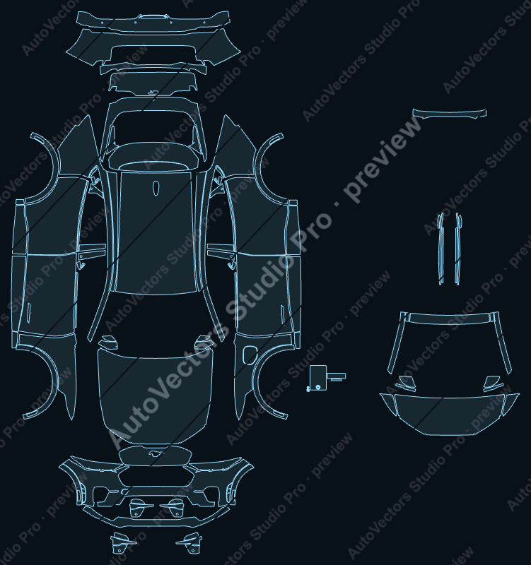 Ford Mustang Mach-E GT 2021 SUV precut PPF pattern – watermarked preview from the cutting software