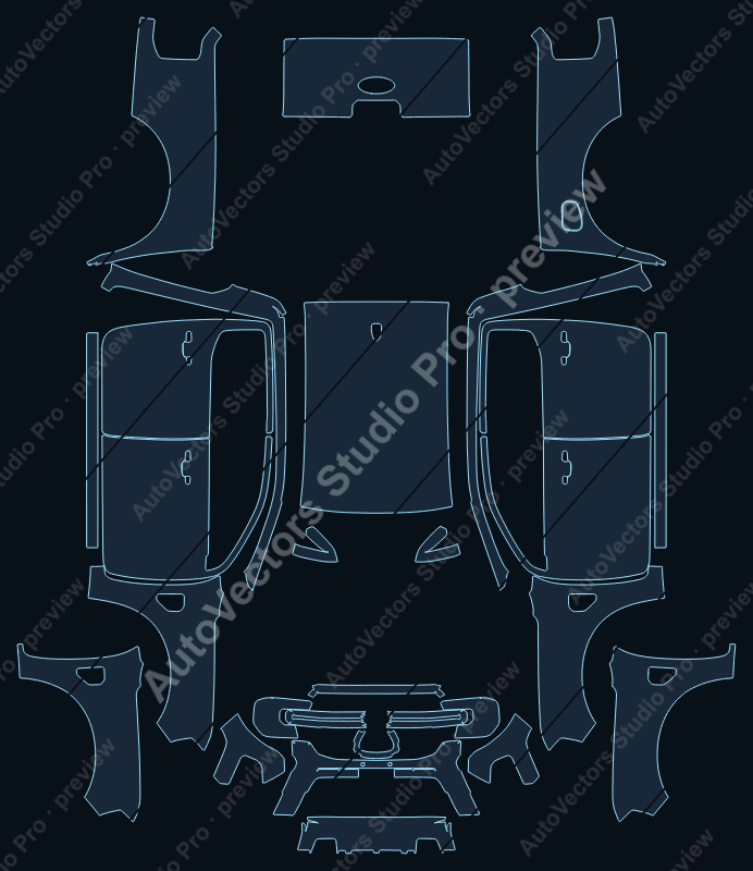 Ford Ranger Diesel 2023 precut PPF pattern – watermarked preview from the cutting software