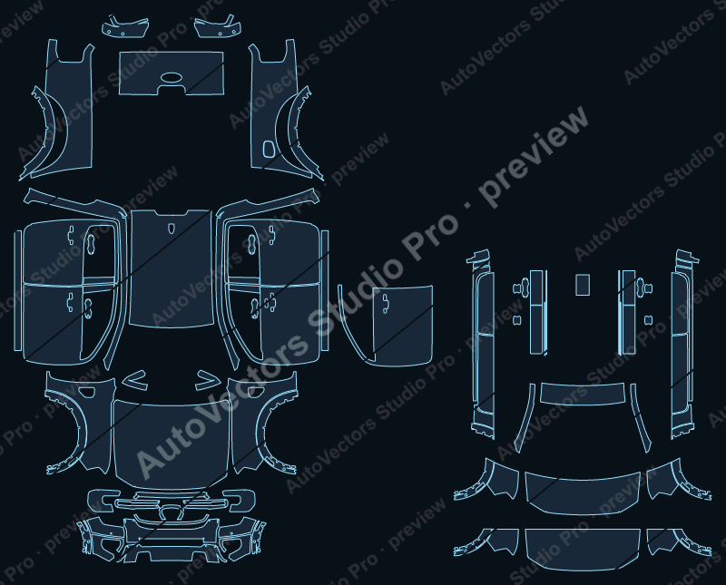 Ford Ranger Lariat 2024 precut PPF pattern – watermarked preview from the cutting software
